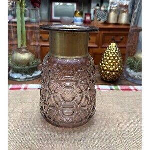 Vintage Bohemian Purple Opaque textured glass Vase Vessel Brass Neck Collar 8.5"